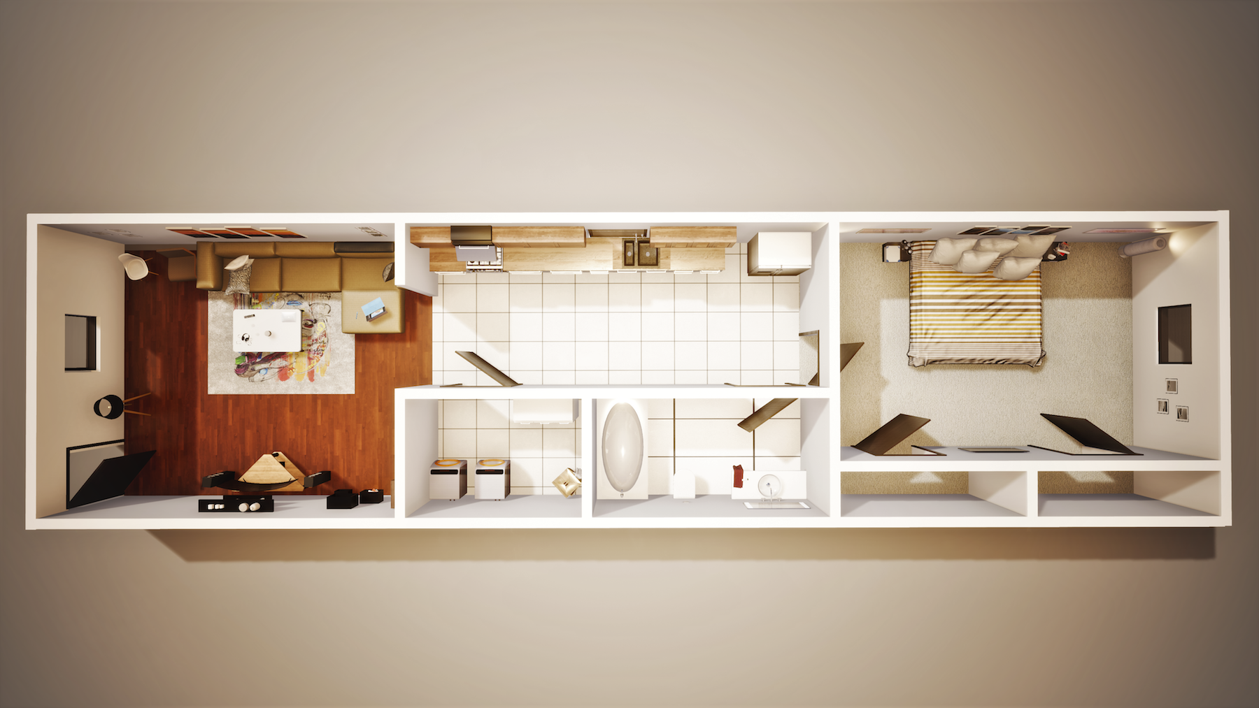 Floor plan for 1 bed, 1 bath, 600 sqft